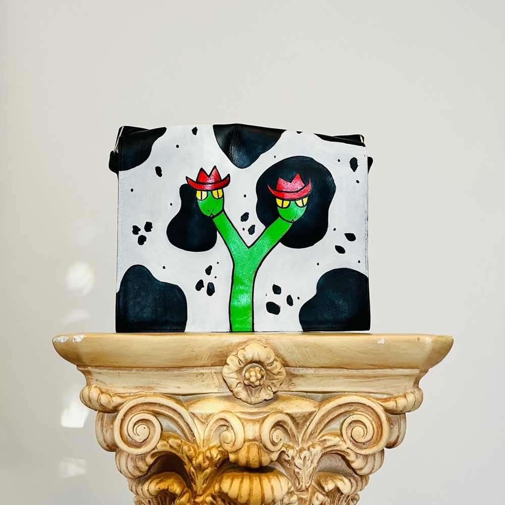 Hand Painted Two Headed Snake Vintage Leather Purse
